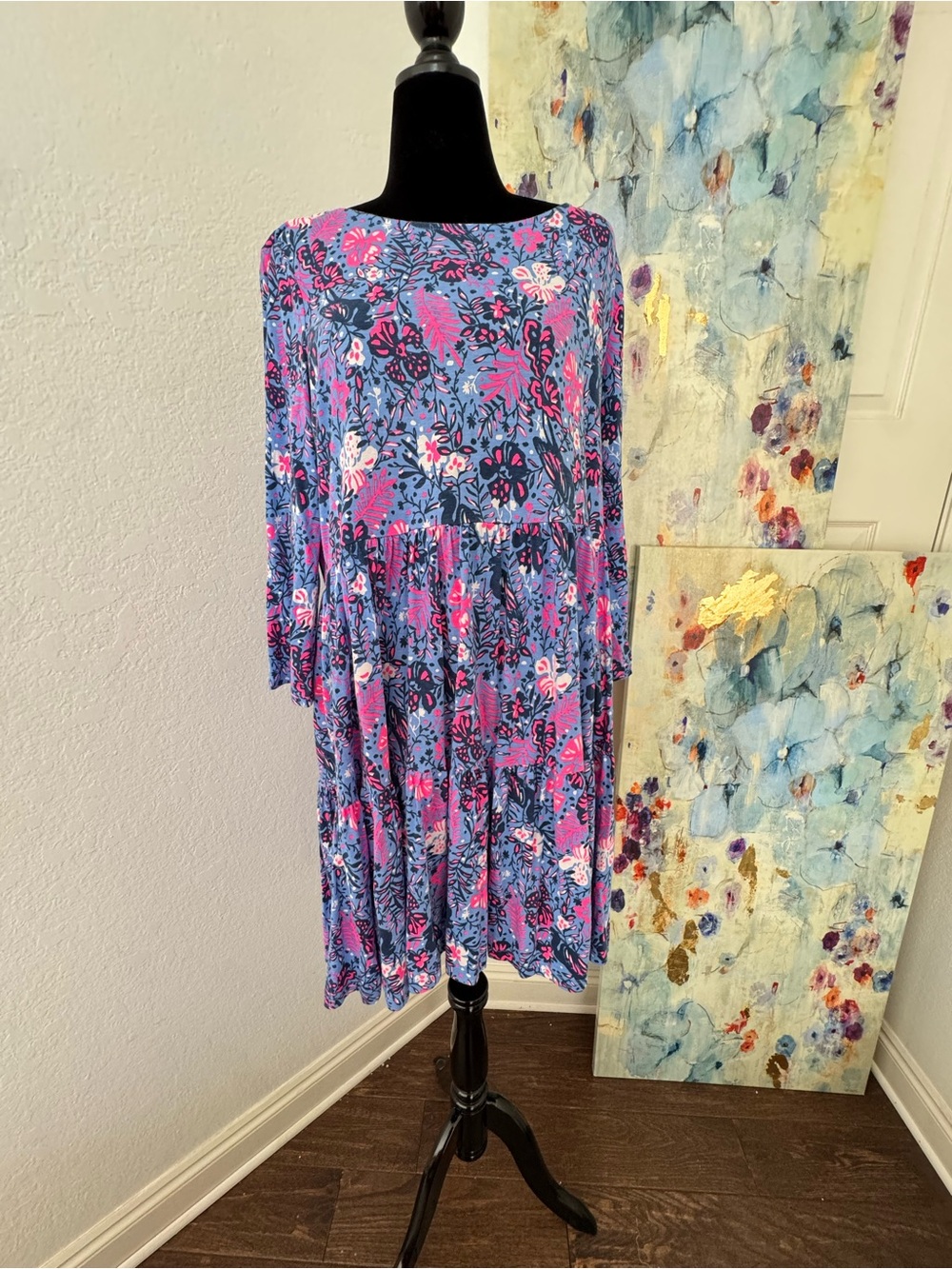 Lilly Pulitzer Sz XXL Geanna Swing Dress Birds Eye View Tiered Hem